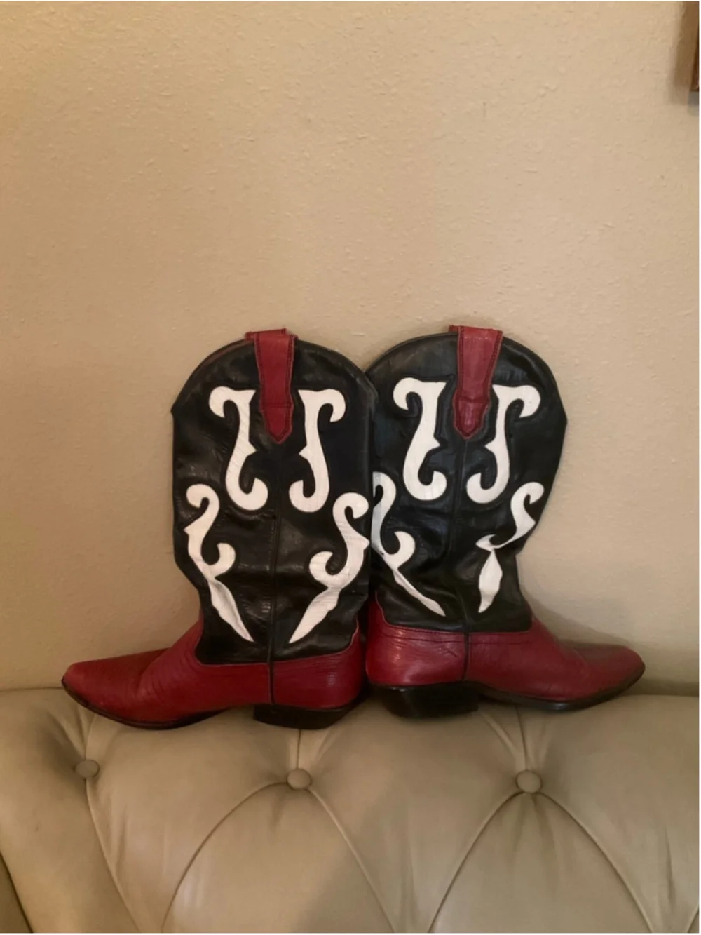 Vintage Nine West N-Ronnee Tri-Color Lizard Print Cowboy Boots Size 8